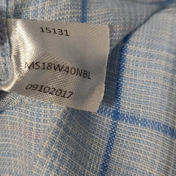 Peter Millar Crown Cool 100% Linen Light Blue Plaid Long Sleeve Button D… - Picture 3 of 7